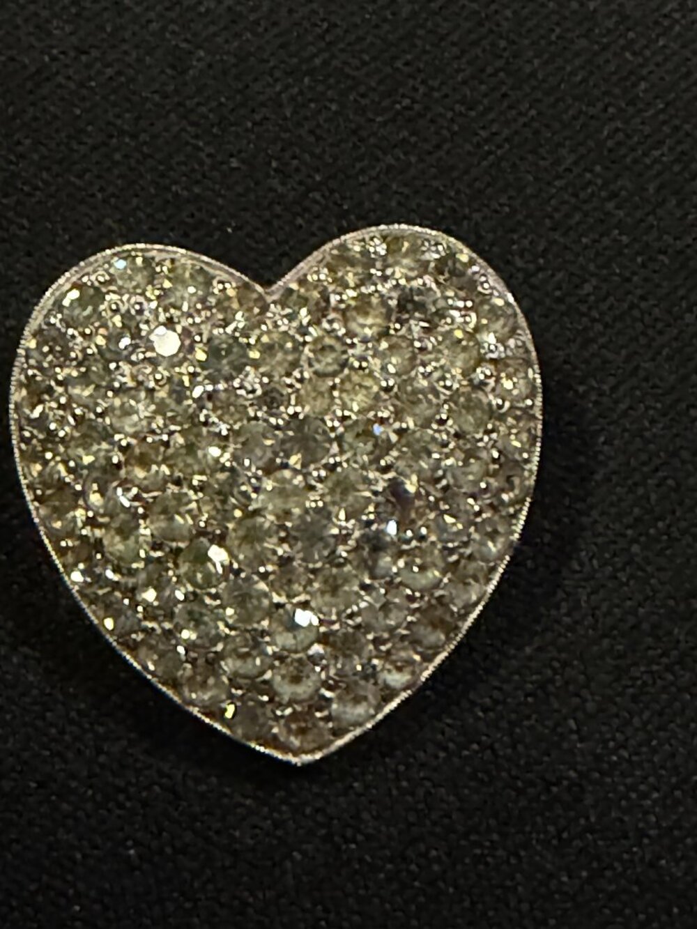 Large Rhinestone Heart Brooch Silver Tone